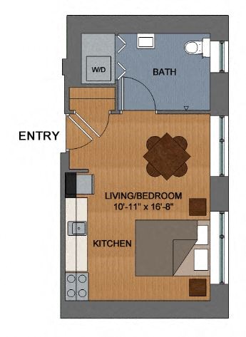 Floor plan for studio, 1 bath, 263 sqft